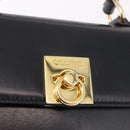 CELINE Hand Bag Leather Black Gold Auth 185644V-14