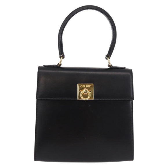 CELINE Hand Bag Leather Black Gold Auth 185644V