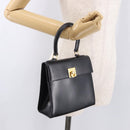 CELINE Hand Bag Leather Black Gold Auth 185644V-22