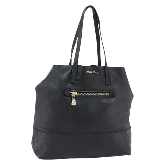 Miu Miu Tote Bag Leather Black Gold Auth 185646A