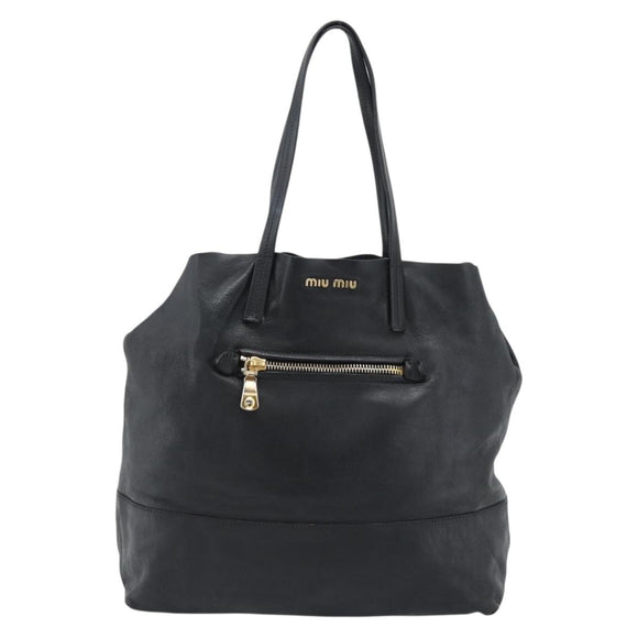 Miu Miu Tote Bag Leather Black Gold Auth 185646A