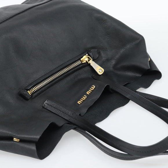 Miu Miu Tote Bag Leather Black Gold Auth 185646A