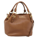 Miu Miu Hand Bag Leather 2way Brown Gold Auth 185649V-1
