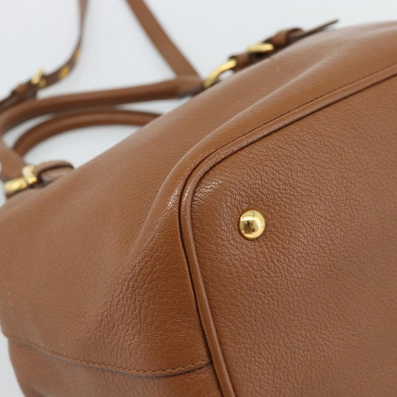 Miu Miu Handtas Leer 2-weg Bruin Goud Auth 185649V