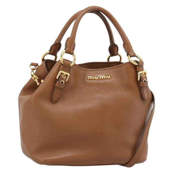 Miu Miu Handtas Leer 2-weg Bruin Goud Auth 185649V