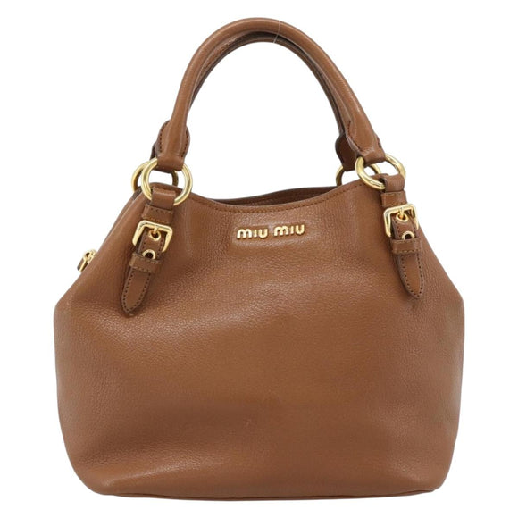 Miu Miu Handtas Leer 2-weg Bruin Goud Auth 185649V
