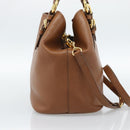 Miu Miu Hand Bag Leather 2way Brown Gold Auth 185649V-4