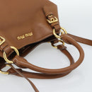 Miu Miu Hand Bag Leather 2way Brown Gold Auth 185649V-7