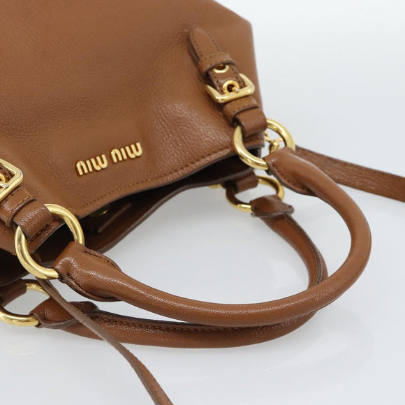 Miu Miu Handtas Leer 2-weg Bruin Goud Auth 185649V