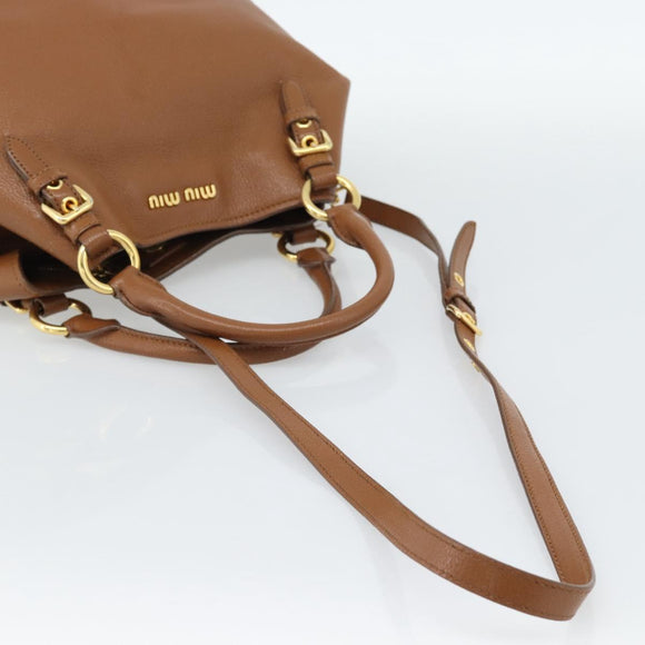 Miu Miu Hand Bag Leather 2way Brown Gold Auth 185649V