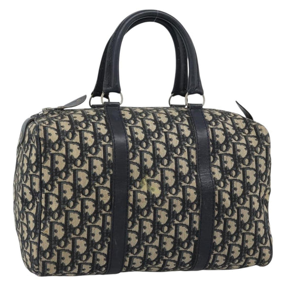 Christian Dior Trotter Canvas Boston Bag Navy Silver Auth 185650