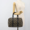 Christian Dior Trotter Canvas Boston Bag Navy Silver Auth 185650-21