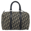 Christian Dior Trotter Canvas Boston Bag Navy Silver Auth 185650-2