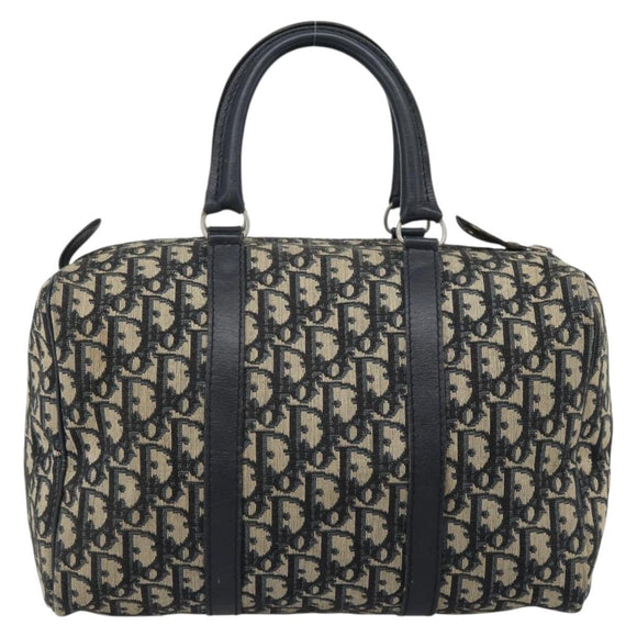 Christian Dior Trotter Canvas Boston Bag Navy Silver Auth 185650