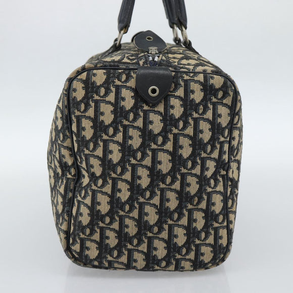 Christian Dior Trotter Canvas Boston Bag Navy Silver Auth 185650