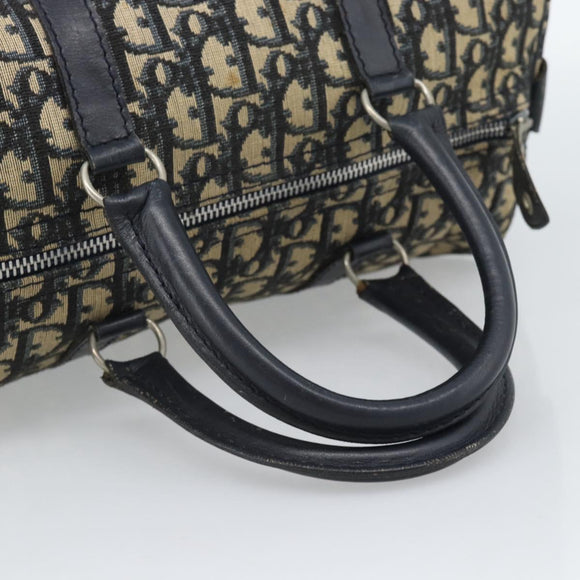 Christian Dior Trotter Canvas Boston Bag Navy Silver Auth 185650