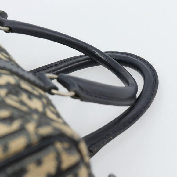 Christian Dior Trotter Canvas Boston Bag Navy Silver Auth 185650