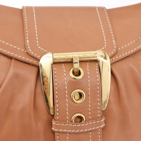 CELINE Shoulder Bag Leather Brown Gold Auth 185651V