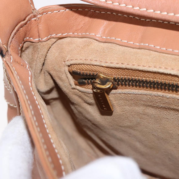 CELINE Schultertasche Leder Braun Gold Auth 185651V