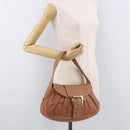 CELINE Shoulder Bag Leather Brown Gold Auth 185651V-26