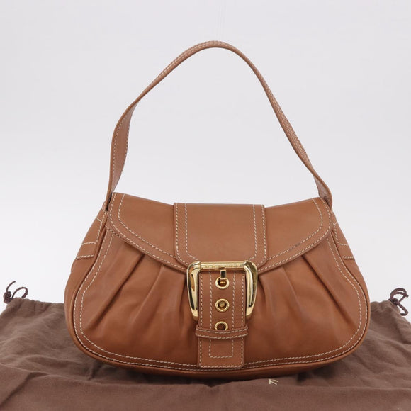 CELINE Shoulder Bag Leather Brown Gold Auth 185651V