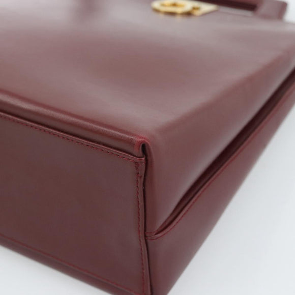 Salvatore Ferragamo Gancini Hand Bag Leather 2way Bordeaux Gold Auth 185652A