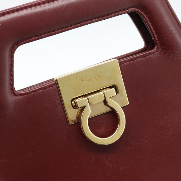 Salvatore Ferragamo Gancini Hand Bag Leather 2way Bordeaux Gold Auth 185652A
