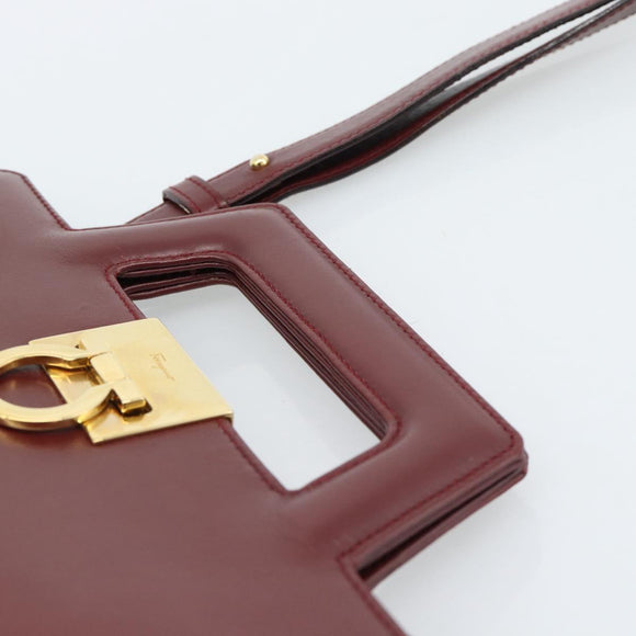 Salvatore Ferragamo Gancini Hand Bag Leather 2way Bordeaux Gold Auth 185652A