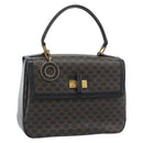 CELINE Macadam Canvas Circle Hand Bag PVC Leather Black Gold Auth 185653A-1