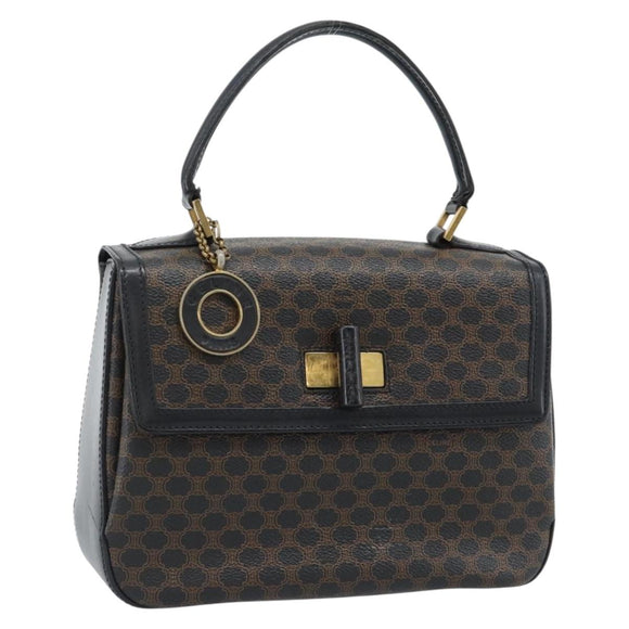 CELINE Macadam Canvas Circle Hand Bag PVC Leather Black Gold Auth 185653A