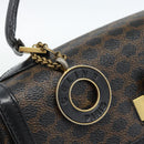 CELINE Macadam Canvas Circle Hand Bag PVC Leather Black Gold Auth 185653A-14