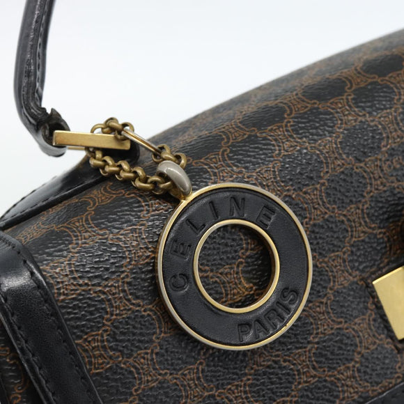 CELINE Macadam Canvas Circle Hand Bag PVC Leather Black Gold Auth 185653A