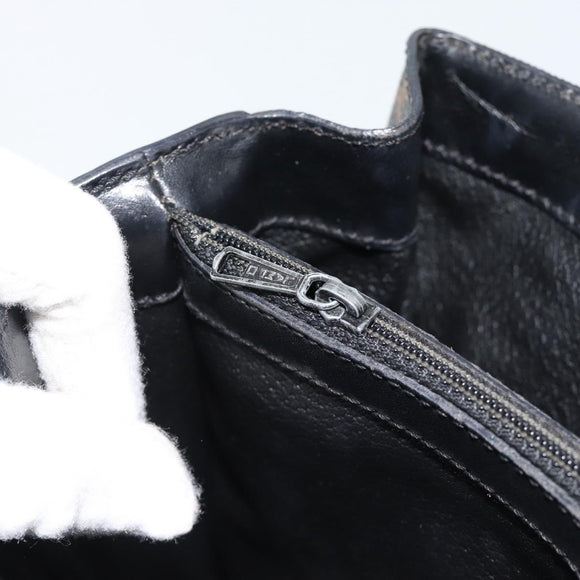 CELINE Macadam Canvas Circle Hand Bag PVC Leather Black Gold Auth 185653A