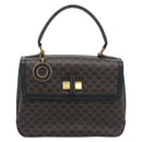 CELINE Macadam Canvas Circle Hand Bag PVC Leather Black Gold Auth 185653A-2