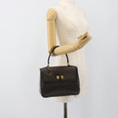 CELINE Macadam Canvas Circle Hand Bag PVC Leather Black Gold Auth 185653A-23
