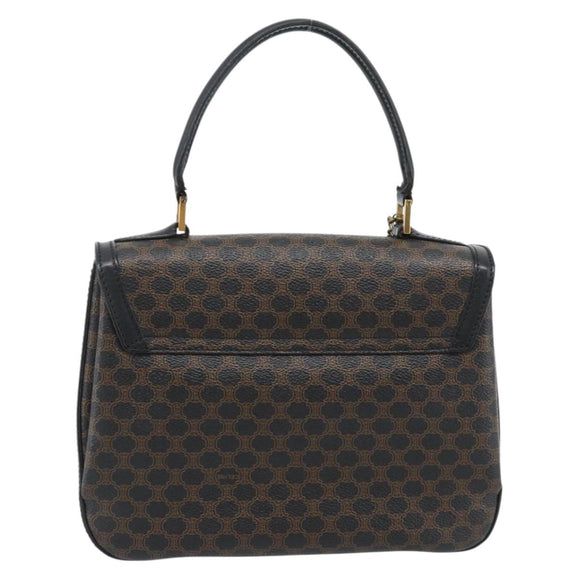 CELINE Macadam Canvas Circle Hand Bag PVC Leather Black Gold Auth 185653A