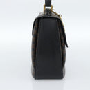CELINE Macadam Canvas Circle Hand Bag PVC Leather Black Gold Auth 185653A-4