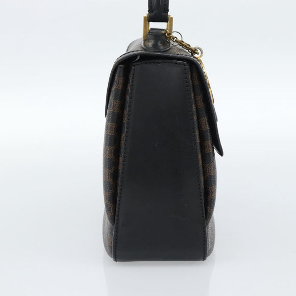 CELINE Macadam Canvas Circle Hand Bag PVC Leather Black Gold Auth 185653A
