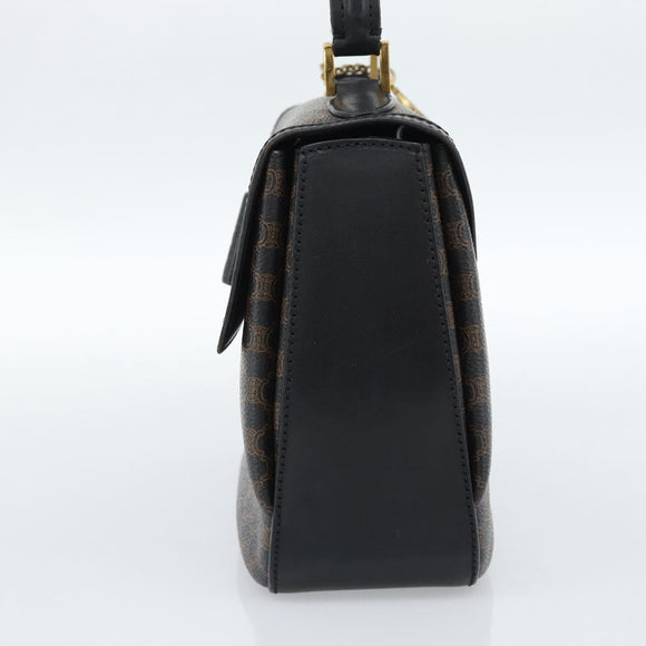 CELINE Macadam Canvas Circle Hand Bag PVC Leather Black Gold Auth 185653A