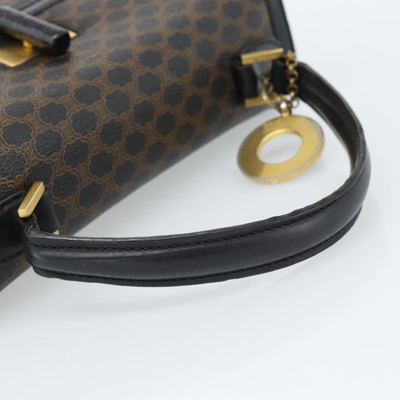 CELINE Macadam Canvas Circle Hand Bag PVC Leather Black Gold Auth 185653A