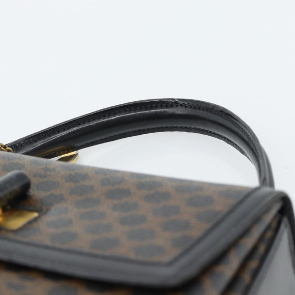 CELINE Macadam Canvas Circle Hand Bag PVC Leather Black Gold Auth 185653A