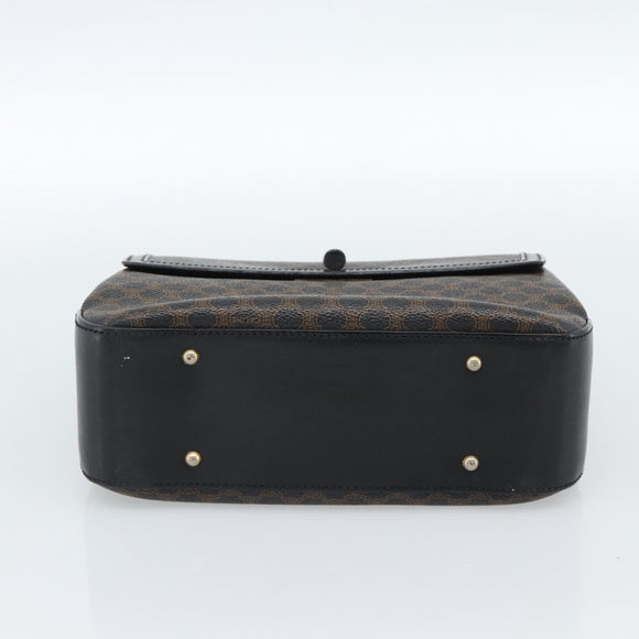CELINE Macadam Canvas Circle Hand Bag PVC Leather Black Gold Auth 185653A