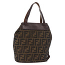 FENDI Zucca Canvas Hand Bag Black Brown Auth 185654-1