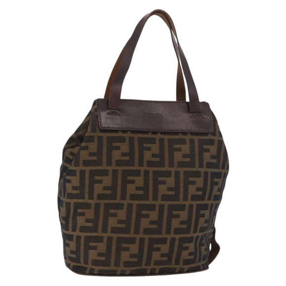 FENDI Zucca Canvas Hand Bag Black Brown Auth 185654