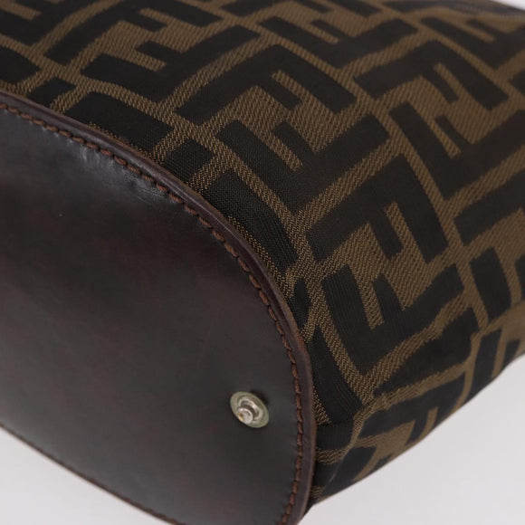 FENDI Zucca Canvas Hand Bag Black Brown Auth 185654
