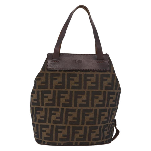 FENDI Zucca Canvas Hand Bag Black Brown Auth 185654