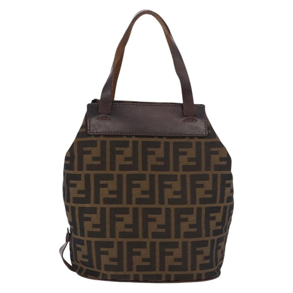 FENDI Zucca Canvas Hand Bag Black Brown Auth 185654