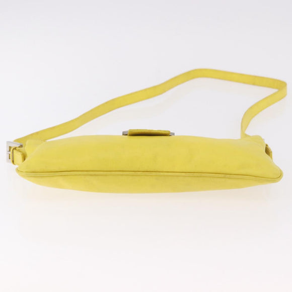 FENDI Mamma Baguette Shoulder Bag Leather Yellow Silver Auth 185657