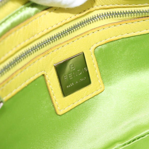 FENDI Mamma Baguette Shoulder Bag Leather Yellow Silver Auth 185657