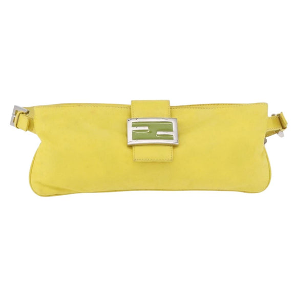 FENDI Mamma Baguette Shoulder Bag Leather Yellow Silver Auth 185657
